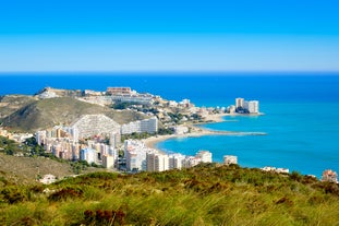 Photo of aerial view from a hill on a Spanish resort city Cullera, Spain.