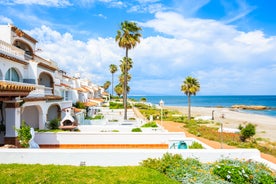 Photo of aerial panoramic view of Fuengirola city beach and marina, Fuengirola is a city on the Costa del Sol in the province of Malaga in the Andalusia, Spain.