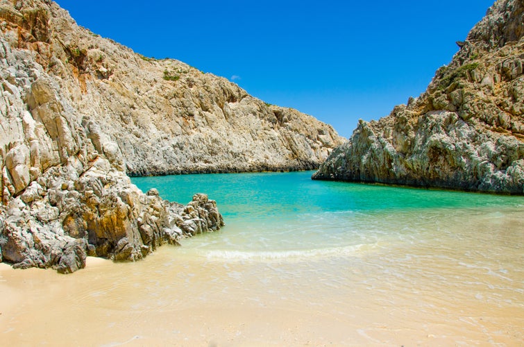 Photo of Seitan Limania beach ,beautiful isolated Bay in the southern of crete, close to chania ,Greece.