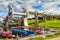 The Falkirk Wheel is a rotating boat lift connecting the Forth and Clyde Canal with the Union Canal. Scotland, United Kingdom.