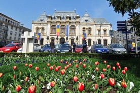 Antique building view in Old Town Bucharest city - capital of Romania and Dambrovita river. Bucharest, Romania, Europe.