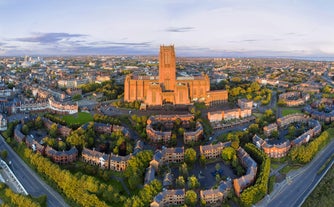 Photo of aerial view of the city of Liverpool in United Kingdom.