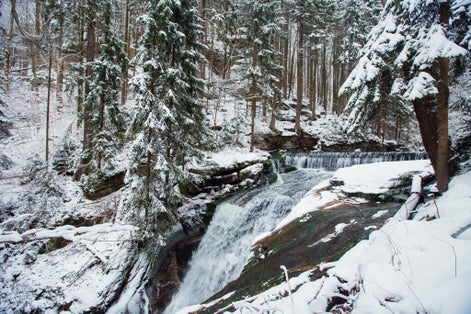 Szklarki Waterfall, winter view, Szklarska poręba, Poland.