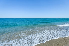 Photo of aerial panoramic view of Fuengirola city beach and marina, Fuengirola is a city on the Costa del Sol in the province of Malaga in the Andalusia, Spain.