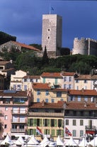 photo of harbor and town of Golfe-Juan Vallauris, commune of the Alpes-Maritimes department, which belongs in turn to the Provence-Alpes-Cote of Azur region of France.