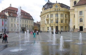 Photo of the Small Square piata mica, the second fortified square in the medieval Upper town of Sibiu city, Romania.