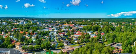 Photo of aerial view of city of Kangasala, Finland, on a sunny day.