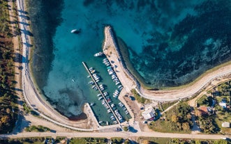 Photo of aerial view of the town of Fazana, Croatia.