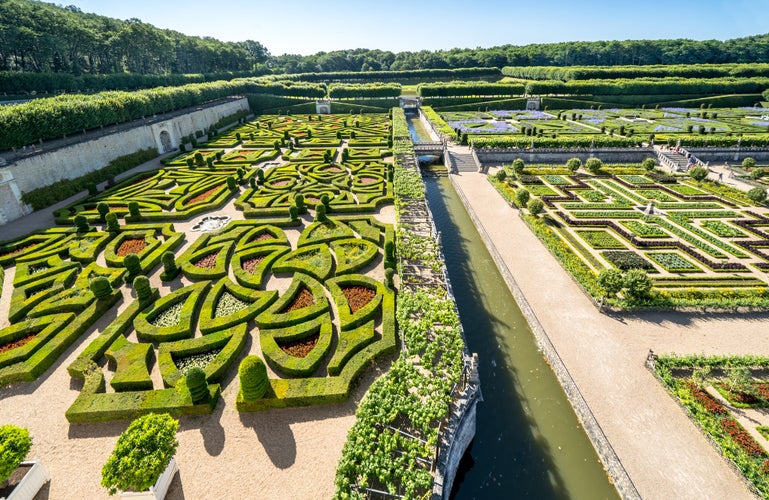 Photo of Garden of famous medieval castle Chateau Villandry, France.