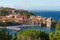 Photo of aerial view of Collioure, beautiful coastal village in the south of France.