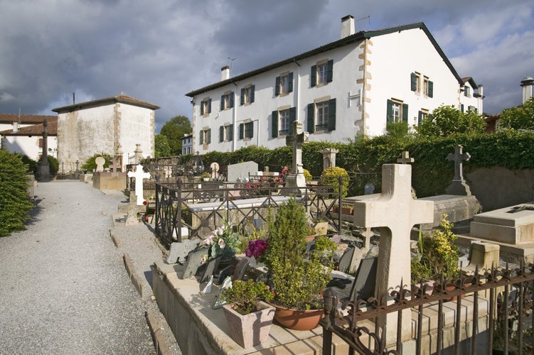 Photo of Cemetery in Sare, France in Basque Country on Spanish-French border, a hilltop 17th century village in the Labourd province. It is centered around the Place du Fronto.