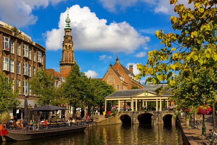 photo of Famous Leiden bridge Koornbrug and Town hall.