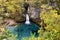 Photo of blue eye lake with waterfall in the Albanian Alps, Albania.