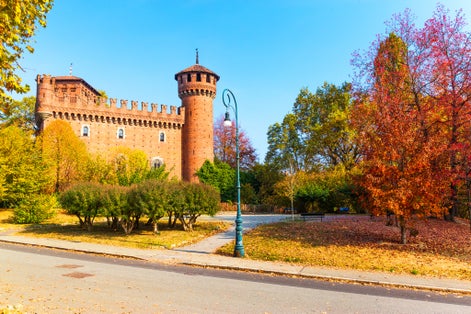 Castle building in Borgo Medievale, Parco del Valentino, Torino, Italy.