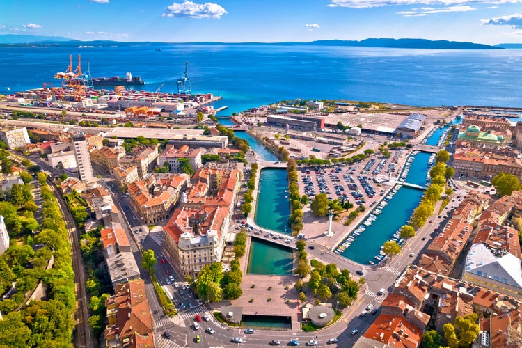 Photo of aerial view of city of Rijeka and Rjecina river, Croatia.