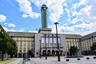 Photo of the city of Ostrava at the summer time and sunny weather as seen from the lookout on the top of the city hall.