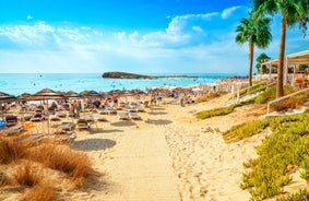 Photo of aerial view of Ayia Napa cityscape, Cyprus.