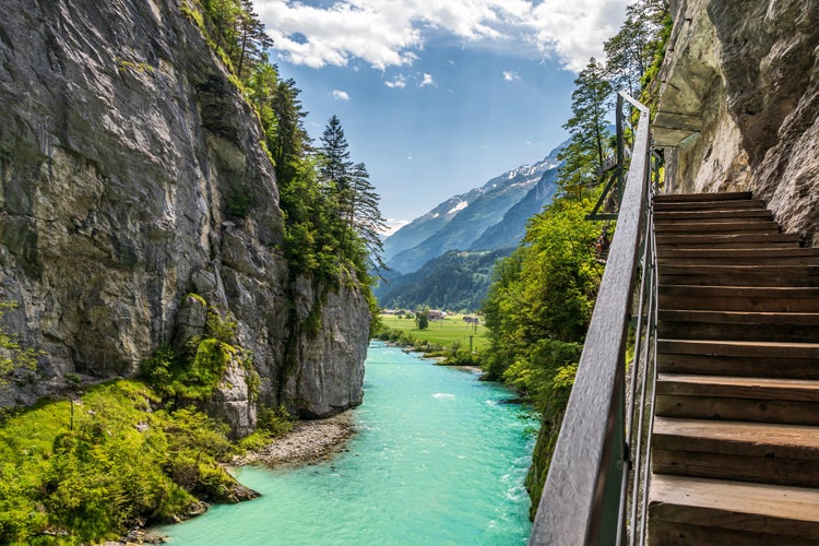 Photo of section of the river Aare that carves through a limestone ridge near the town of Meiringen,Switzerland. 