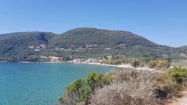 Photo of aerial view of Planos , also known as Tsilivi that is a village and a tourist resort on the island of Zakynthos, Greece.