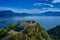 Aerial photography with drone, Rocca di Manerba in Garda lake,,Italy.