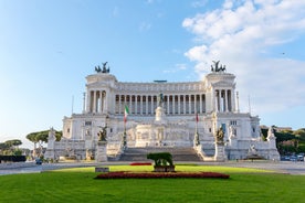 Aerial panoramic cityscape of Rome, Italy, Europe. Roma is the capital of Italy. Cityscape of Rome in summer. Rome roofs view with ancient architecture in Italy. 