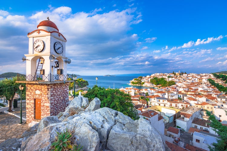 Photo of the old town of Chora in island Skiathos, Greece.