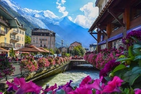 photo of French alps mountain and Saint-Gervais-les-Bains village, in spring in France.