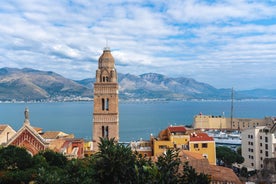 Photo of aerial view of beautiful coastal landscape with old town of Gaeta, Italy.