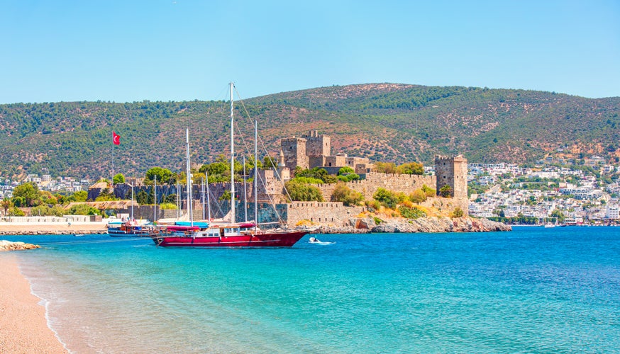 Photo of panoramic view of Saint Peter Castle (Bodrum castle) and marina View of Bodrum beach.