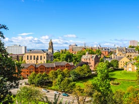 Photo of beautiful view of the old town city of Edinburgh from Calton Hill, United Kingdom.