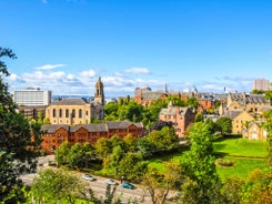 Photo of beautiful view of the old town city of Edinburgh from Calton Hill, United Kingdom.