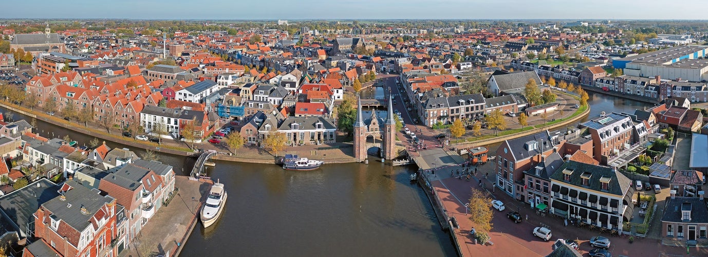 photo of view of Aerial from the city Sneek with the Watergate in Friesland the Netherlands.