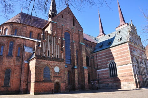 Photo of Roskilde Cathedral, church of the Danish royal family in Denmark.