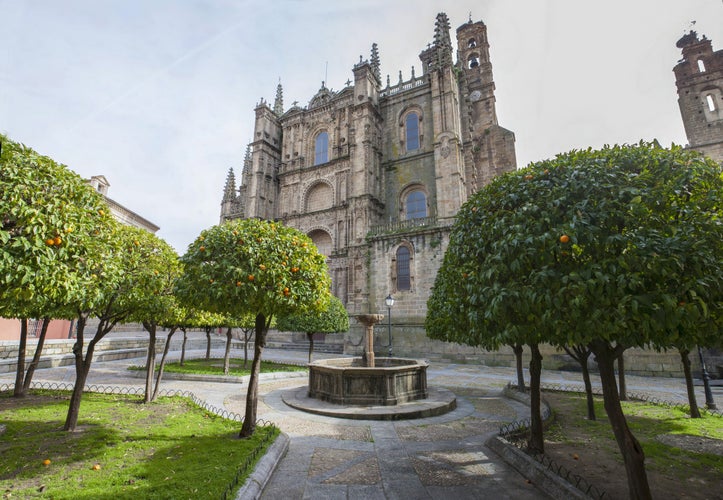 Photo of Plasencia New Cathedral. View from orange trees garden, Caceres, Spain.