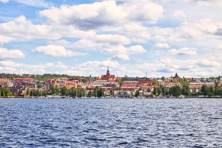 Photo of the Froso island and skyline of Ostersund in Sweden.