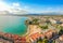 Photo of aerial view of beach and cityscape Salou, Spain.