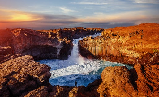 photo of viewBeautyful nature landscape of Iceland during sunset. Aldeyjarfoss waterfall in North-Iceland.