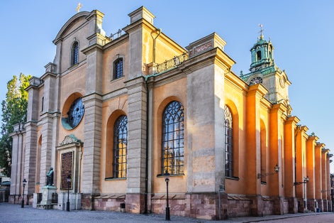 photo of sunny morning view of Storkyrkan in Stockholm, Sweden.