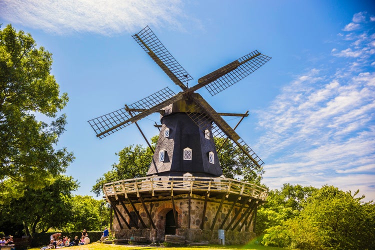  Traditional old wind mill in the park of Malmo town, Sweden.