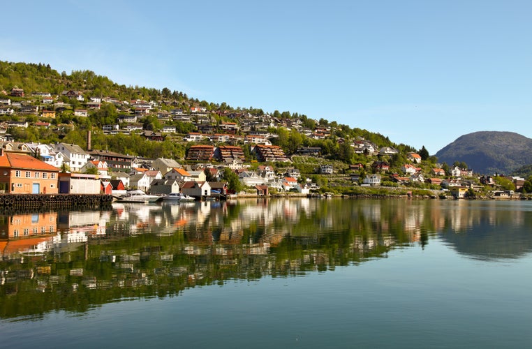 photo of view of Sogndal in Hardanger fjord, Norway.