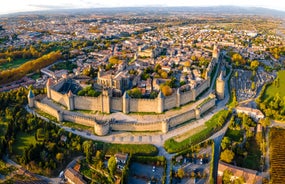 Photo of Bordeaux aerial panoramic view. Bordeaux is a port city on the Garonne river in Southwestern France.