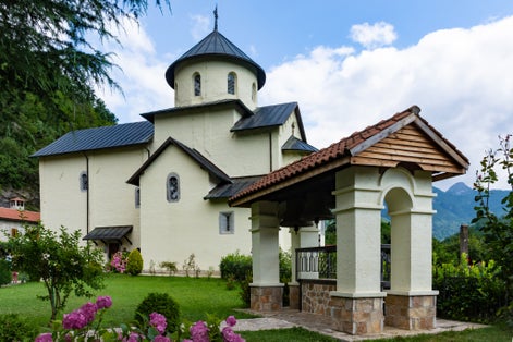 Photo of the Morača Orthodox monastery in Montenegro.