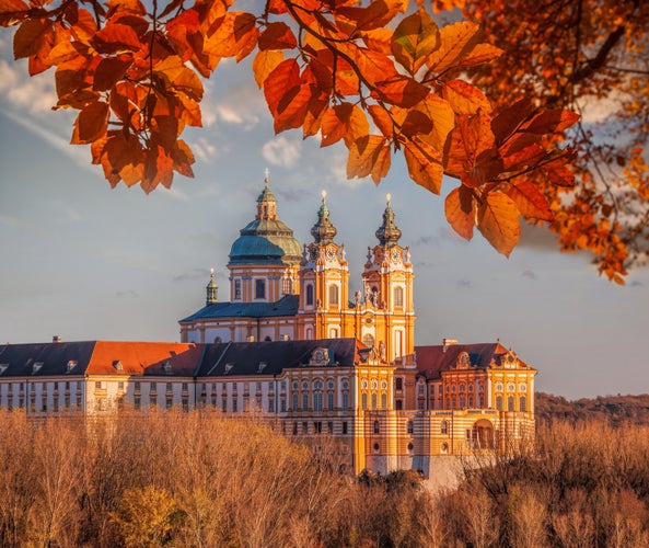 photo of view of Melk abbey during autumn in Wachau valley, Melk, Austria, UNESCO