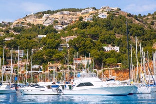 Photo of Javea Xabia skyline view from Mediterranean sea Alicante Spain.