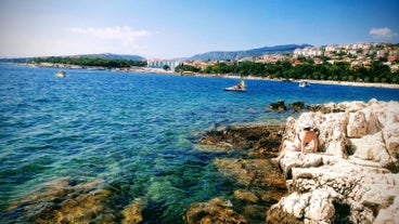 Photo of aerial view of Crikvenica town on Adriatic sea waterfront , Kvarner bay region of Croatia.