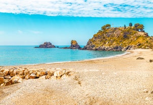 Photo of an aerial view of a mediterranean spanish beach (San Cristobal beach) at Almunecar, Granada, Spain.