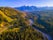 Autumn panoramic aerial view of Białka river valley with the Tatra Mountains in the background, border between Spisz and Podhale regions, drone photography