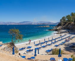 Photo of aerial view of Palaiokastritsa beach on Corfu islands, Greece.