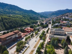 Photo of aerial view of Plovdiv, Bulgaria.