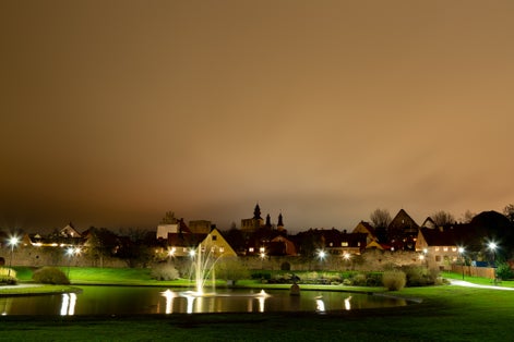 photo of Park Almedalen at night in Visby, Sweden.